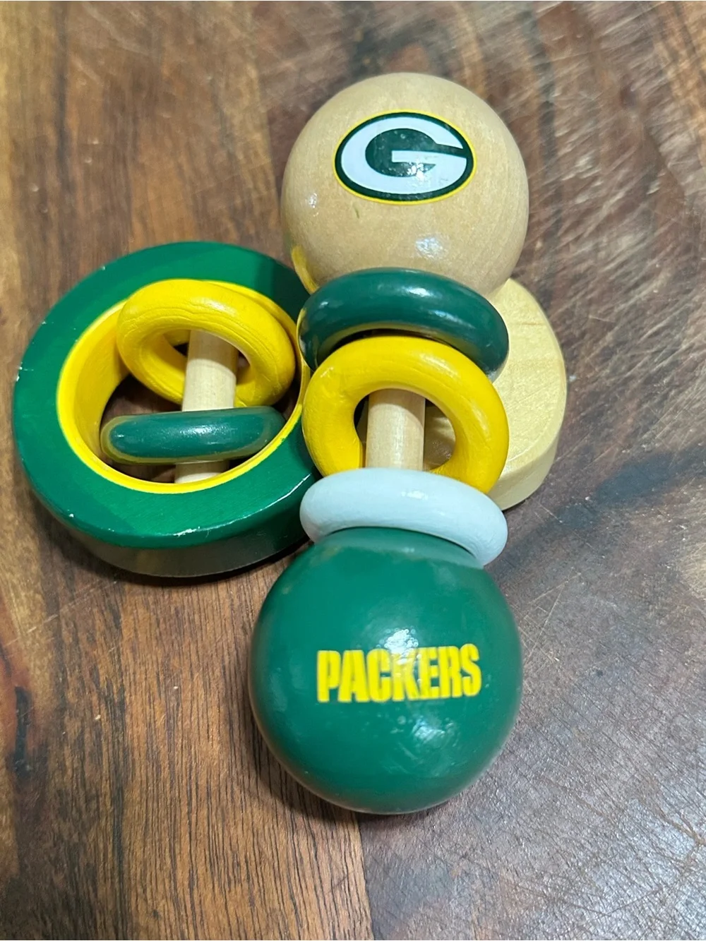 Green Bay Packers Wooden Baby Rattles
